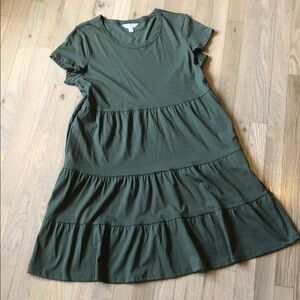 Green Ruffled Tiered Sundress with Flutter Sleeves